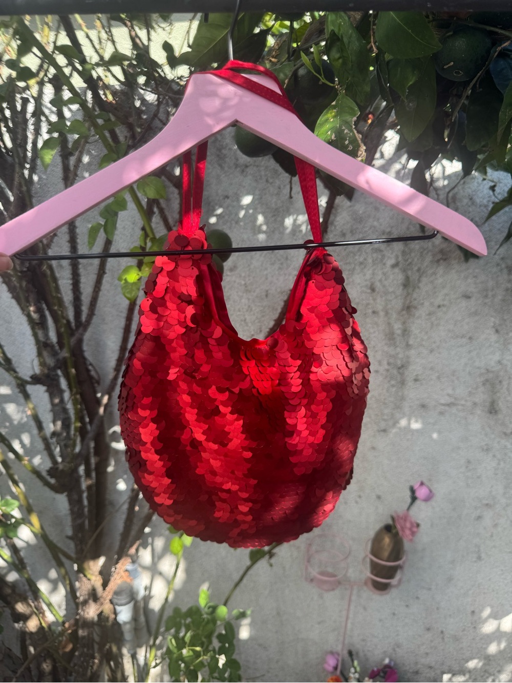 Red Sequin Shoulder Bag Zara- Women